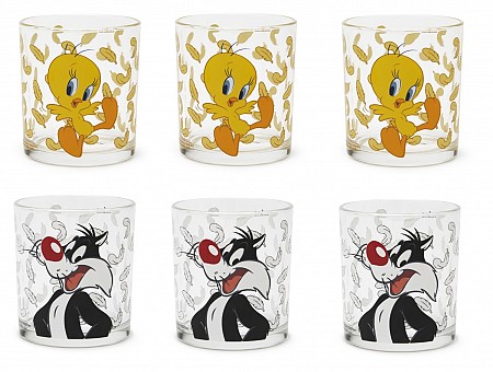 Excelsa set of 6 Looney Tunes Tweety and Sylvester glasses cl 25 Excelsa