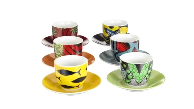 Tazzine caffe' con piattino, serie Afrika, set 6 pezzi, multicolore cod.62714
